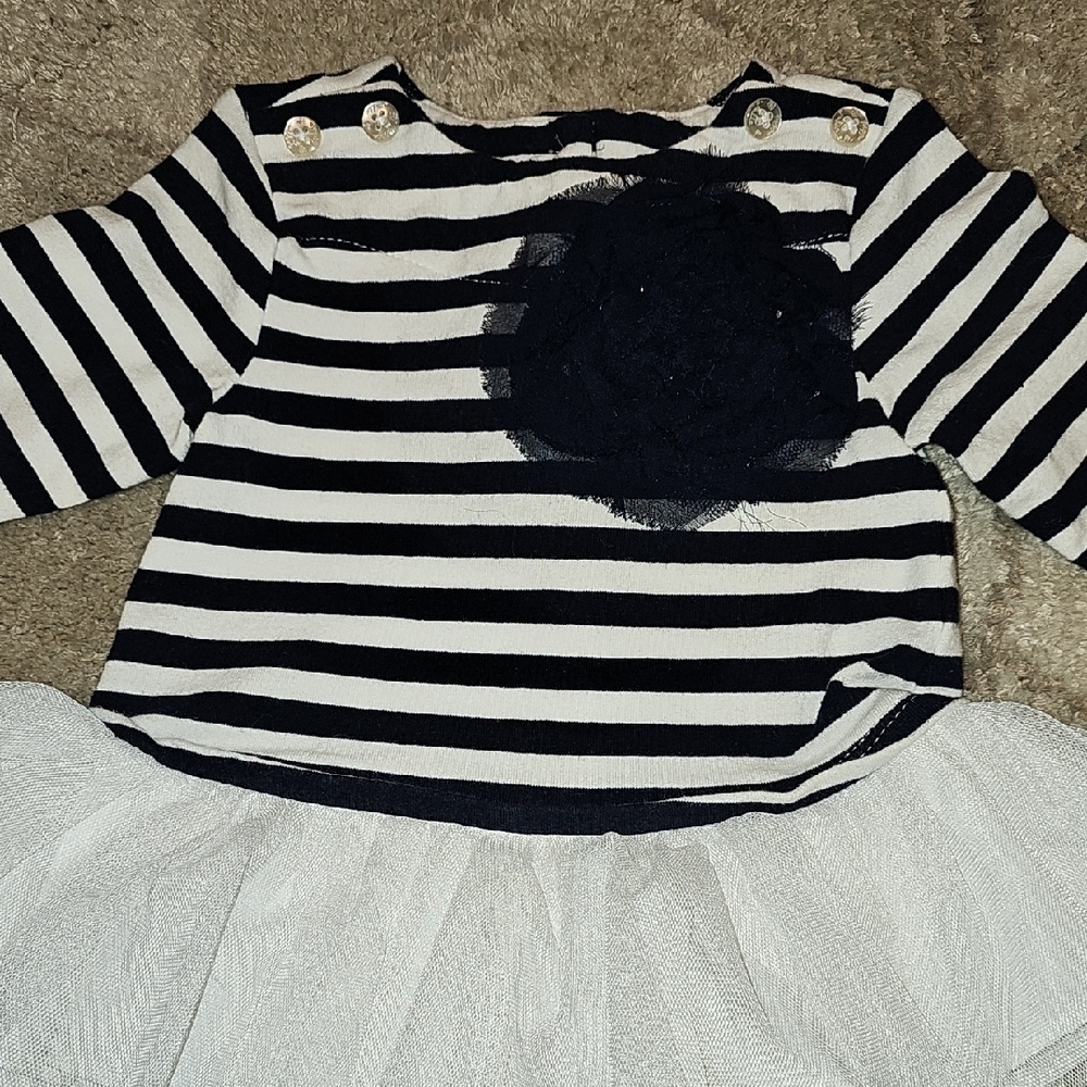 Striped Navy and White Baby Dress with Tulle Skirt - Picture 2 of 4